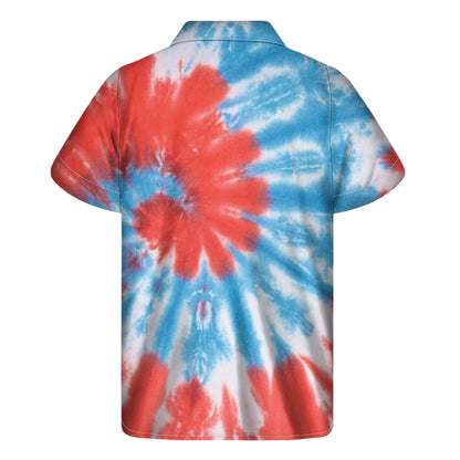 Orange And Blue Tie Dye Print Men's Short Sleeve Shirt