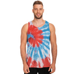 Orange And Blue Tie Dye Print Men's Tank Top