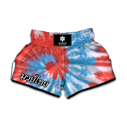 Orange And Blue Tie Dye Print Muay Thai Boxing Shorts