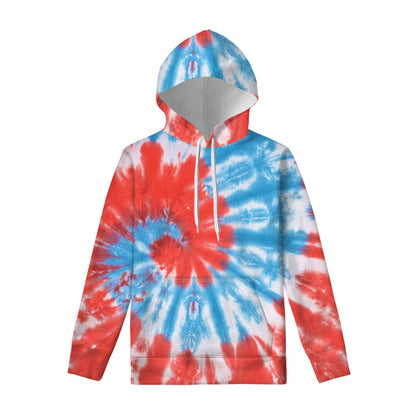 Orange And Blue Tie Dye Print Pullover Hoodie