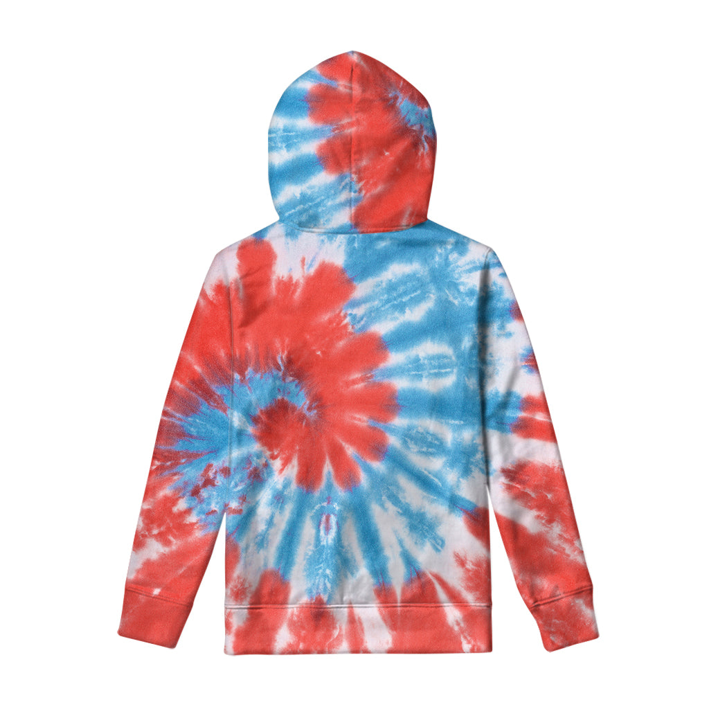 Orange And Blue Tie Dye Print Pullover Hoodie