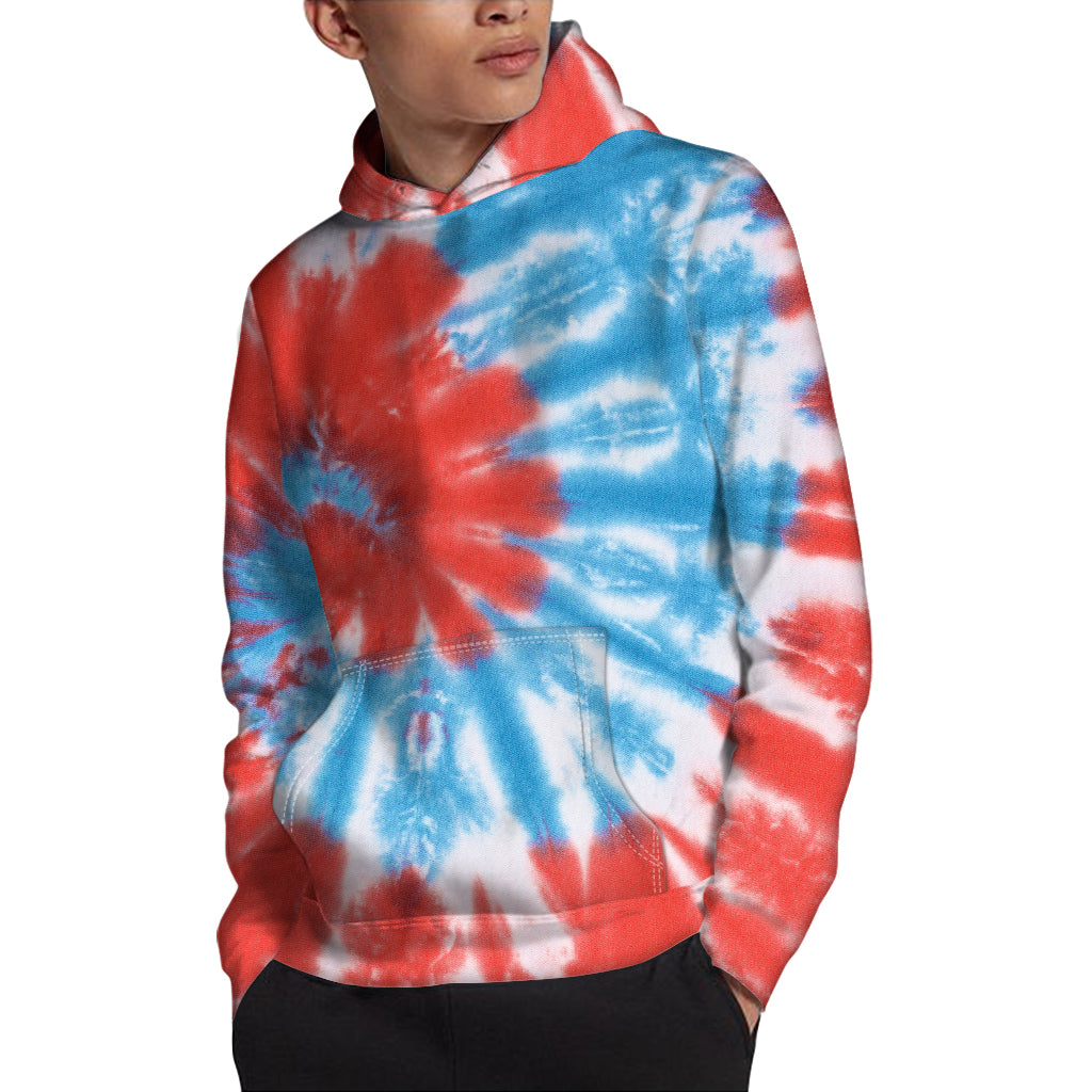 Orange And Blue Tie Dye Print Pullover Hoodie