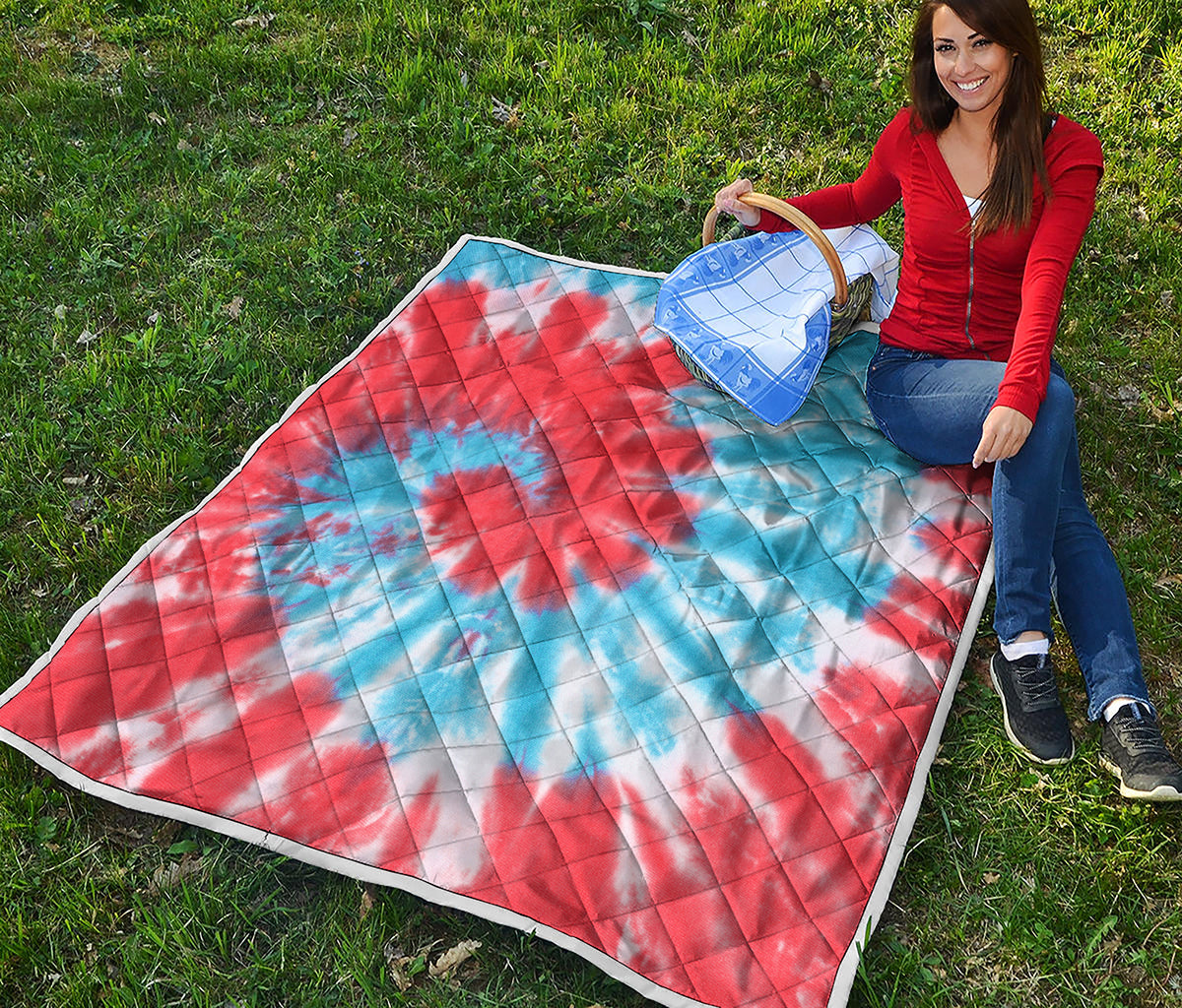 Orange And Blue Tie Dye Print Quilt