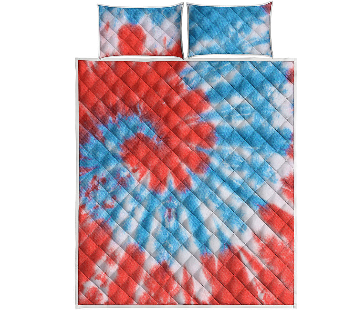 Orange And Blue Tie Dye Print Quilt Bed Set