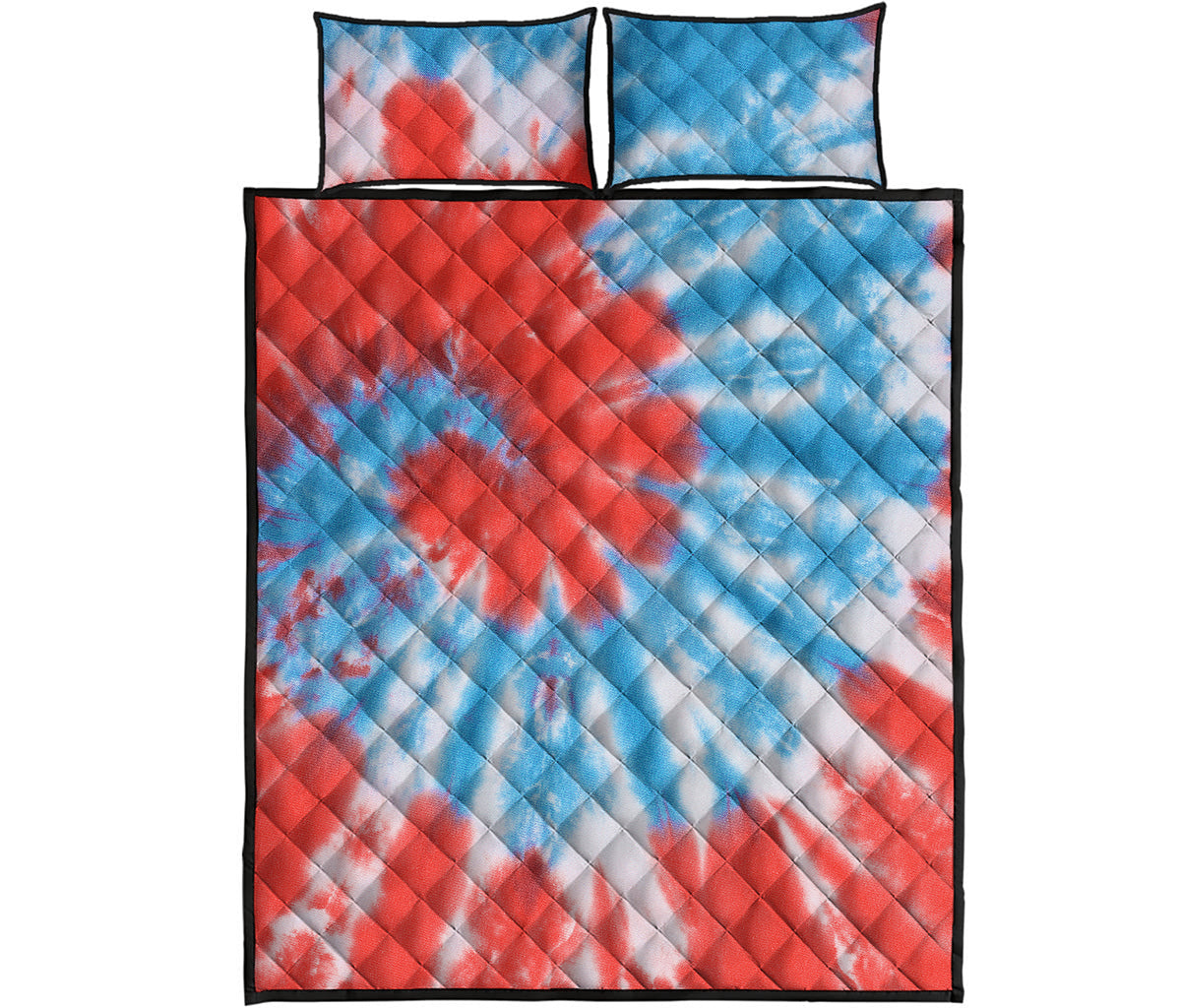 Orange And Blue Tie Dye Print Quilt Bed Set