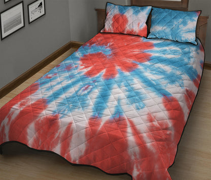 Orange And Blue Tie Dye Print Quilt Bed Set