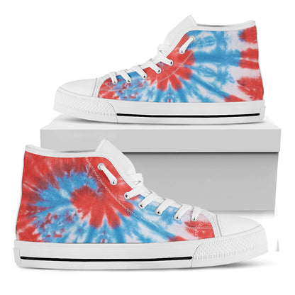 Orange And Blue Tie Dye Print White High Top Shoes