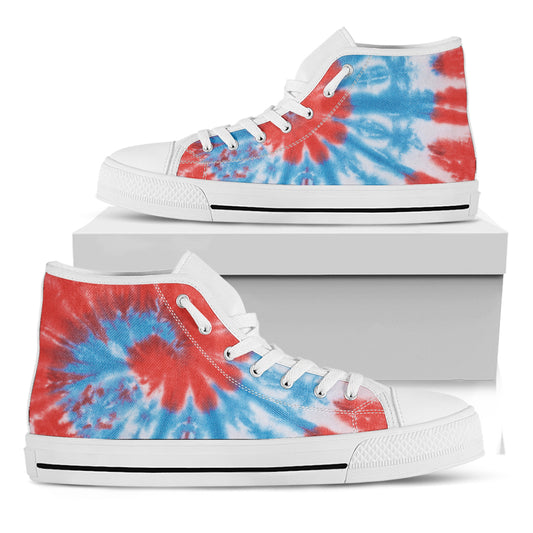 Orange And Blue Tie Dye Print White High Top Shoes
