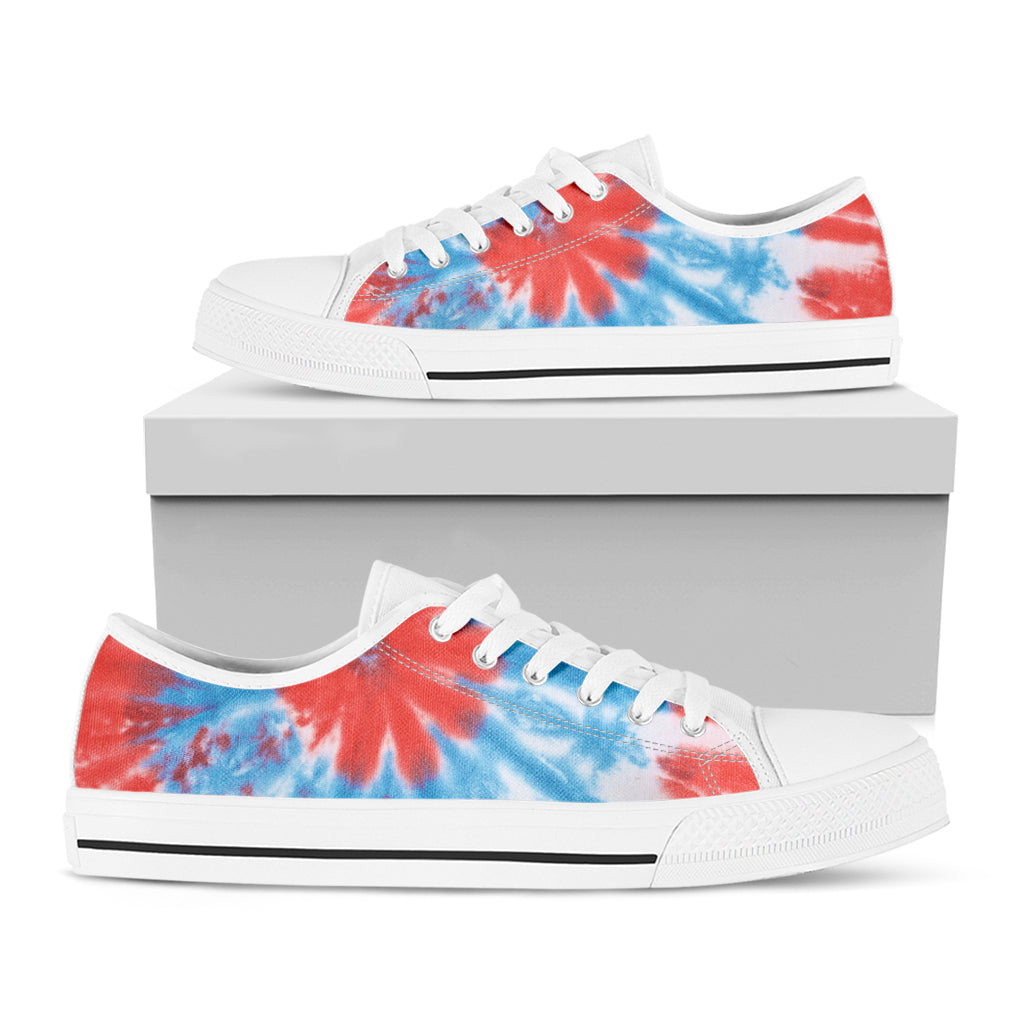 Orange And Blue Tie Dye Print White Low Top Shoes