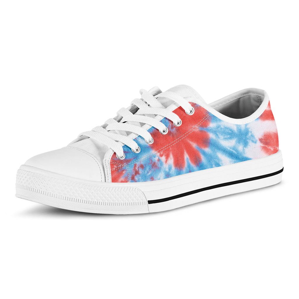 Orange And Blue Tie Dye Print White Low Top Shoes