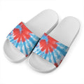 Orange And Blue Tie Dye Print White Slide Sandals