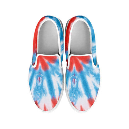 Orange And Blue Tie Dye Print White Slip On Shoes