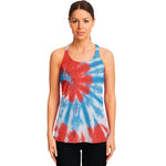Orange And Blue Tie Dye Print Women's Racerback Tank Top