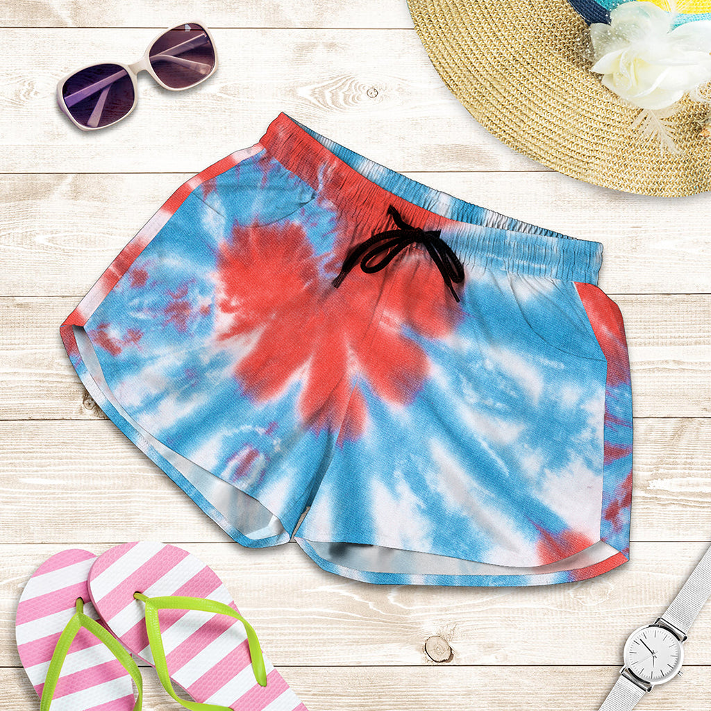 Orange And Blue Tie Dye Print Women's Shorts