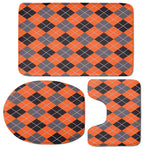 Orange And Grey Halloween Argyle Print 3 Piece Bath Mat Set
