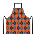 Orange And Grey Halloween Argyle Print Apron