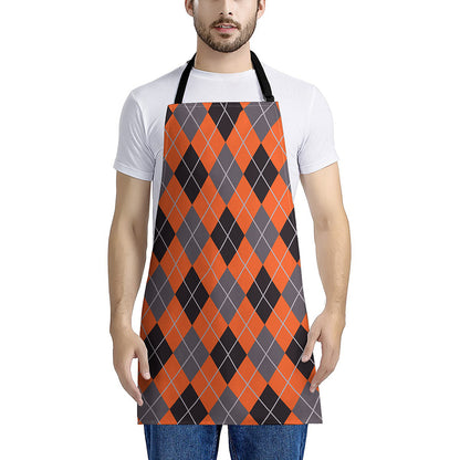 Orange And Grey Halloween Argyle Print Apron