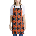 Orange And Grey Halloween Argyle Print Apron