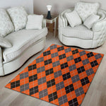 Orange And Grey Halloween Argyle Print Area Rug