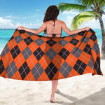 Orange And Grey Halloween Argyle Print Beach Sarong Wrap