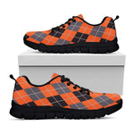 Orange And Grey Halloween Argyle Print Black Sneakers