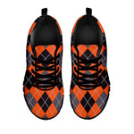 Orange And Grey Halloween Argyle Print Black Sneakers