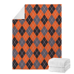 Orange And Grey Halloween Argyle Print Blanket