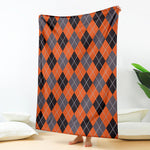 Orange And Grey Halloween Argyle Print Blanket