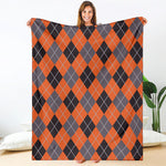 Orange And Grey Halloween Argyle Print Blanket