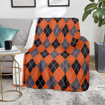 Orange And Grey Halloween Argyle Print Blanket