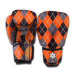 Orange And Grey Halloween Argyle Print Boxing Gloves