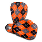 Orange And Grey Halloween Argyle Print Boxing Gloves