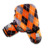 Orange And Grey Halloween Argyle Print Boxing Gloves