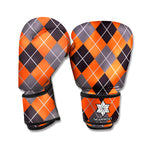 Orange And Grey Halloween Argyle Print Boxing Gloves