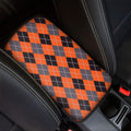 Orange And Grey Halloween Argyle Print Car Center Console Cover