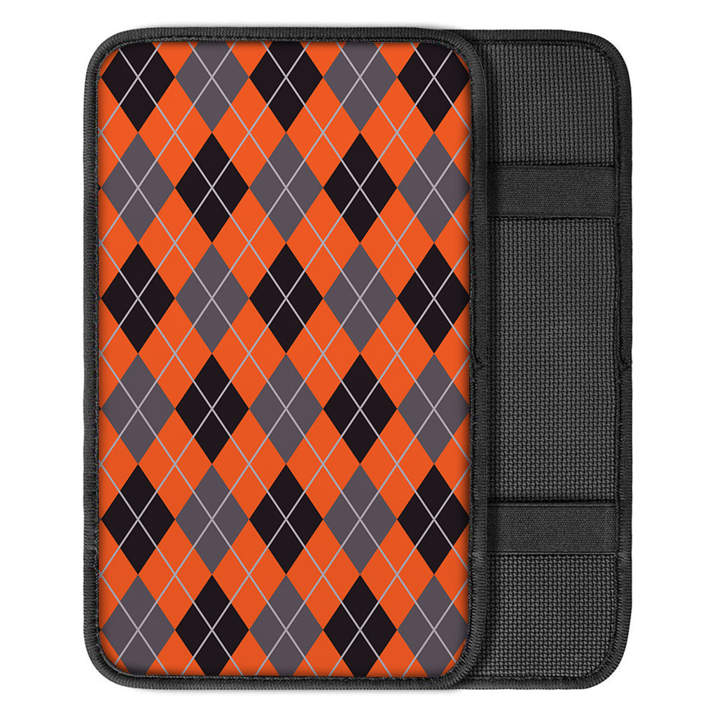 Orange And Grey Halloween Argyle Print Car Center Console Cover