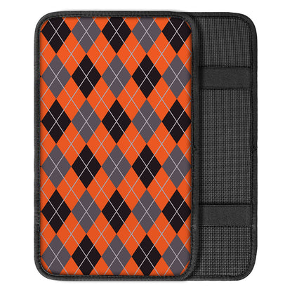 Orange And Grey Halloween Argyle Print Car Center Console Cover