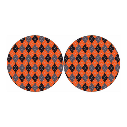 Orange And Grey Halloween Argyle Print Car Coasters