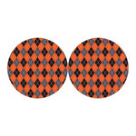 Orange And Grey Halloween Argyle Print Car Coasters