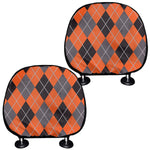 Orange And Grey Halloween Argyle Print Car Headrest Covers