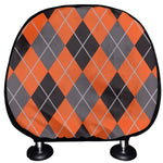 Orange And Grey Halloween Argyle Print Car Headrest Covers