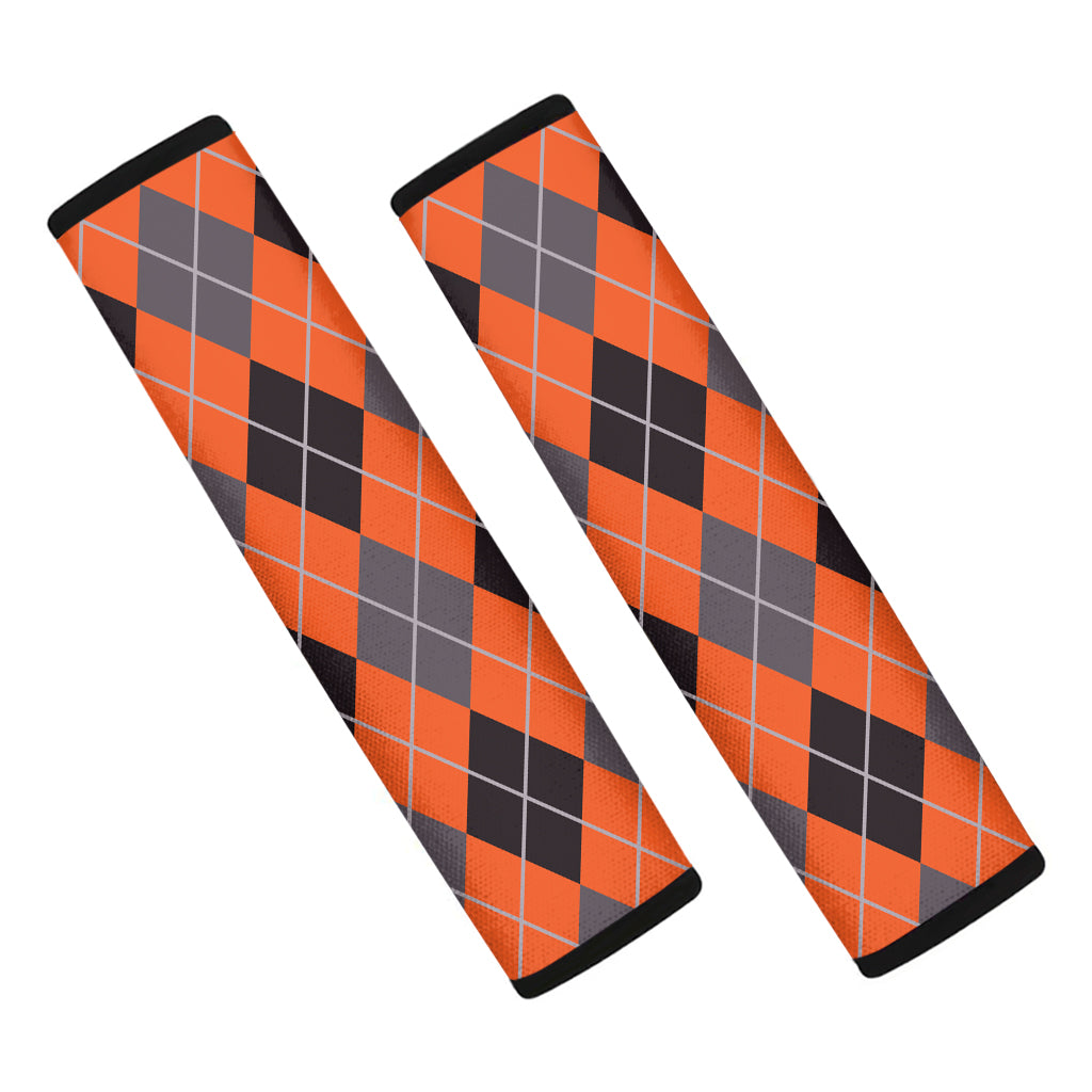 Orange And Grey Halloween Argyle Print Car Seat Belt Covers