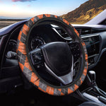 Orange And Grey Halloween Argyle Print Car Steering Wheel Cover