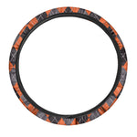 Orange And Grey Halloween Argyle Print Car Steering Wheel Cover
