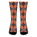 Orange And Grey Halloween Argyle Print Crew Socks
