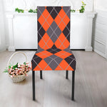 Orange And Grey Halloween Argyle Print Dining Chair Slipcover