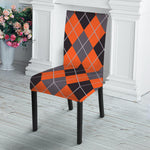 Orange And Grey Halloween Argyle Print Dining Chair Slipcover