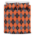 Orange And Grey Halloween Argyle Print Duvet Cover Bedding Set