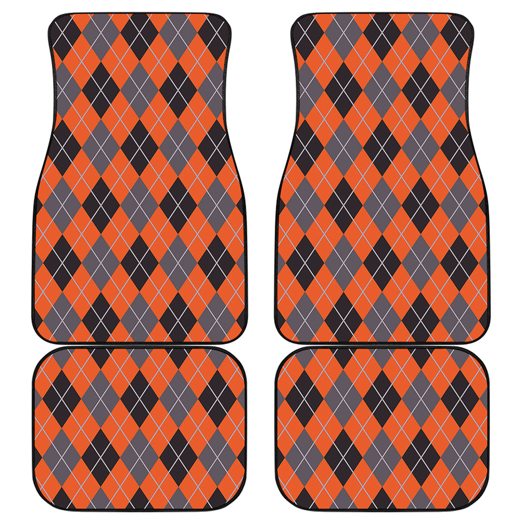 Orange And Grey Halloween Argyle Print Front and Back Car Floor Mats