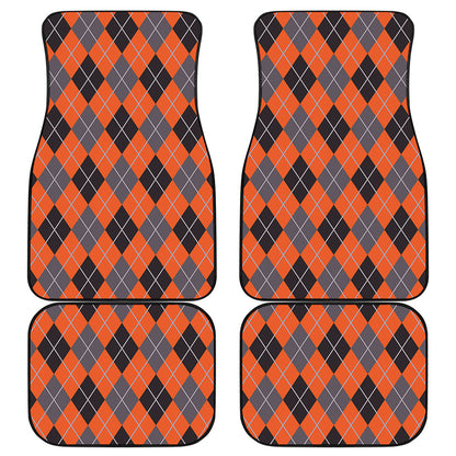 Orange And Grey Halloween Argyle Print Front and Back Car Floor Mats